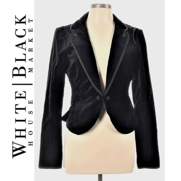 White House Black Market Jackets & Blazers - WHITE HOUSE BLACK MARKET, Black velvet like blazer, Size: 12